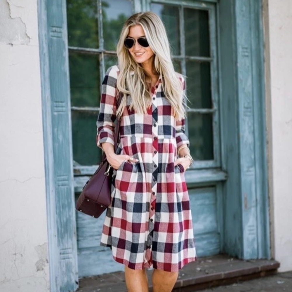 ModCloth Jam Girl plaid shirt dress in mixed berry S